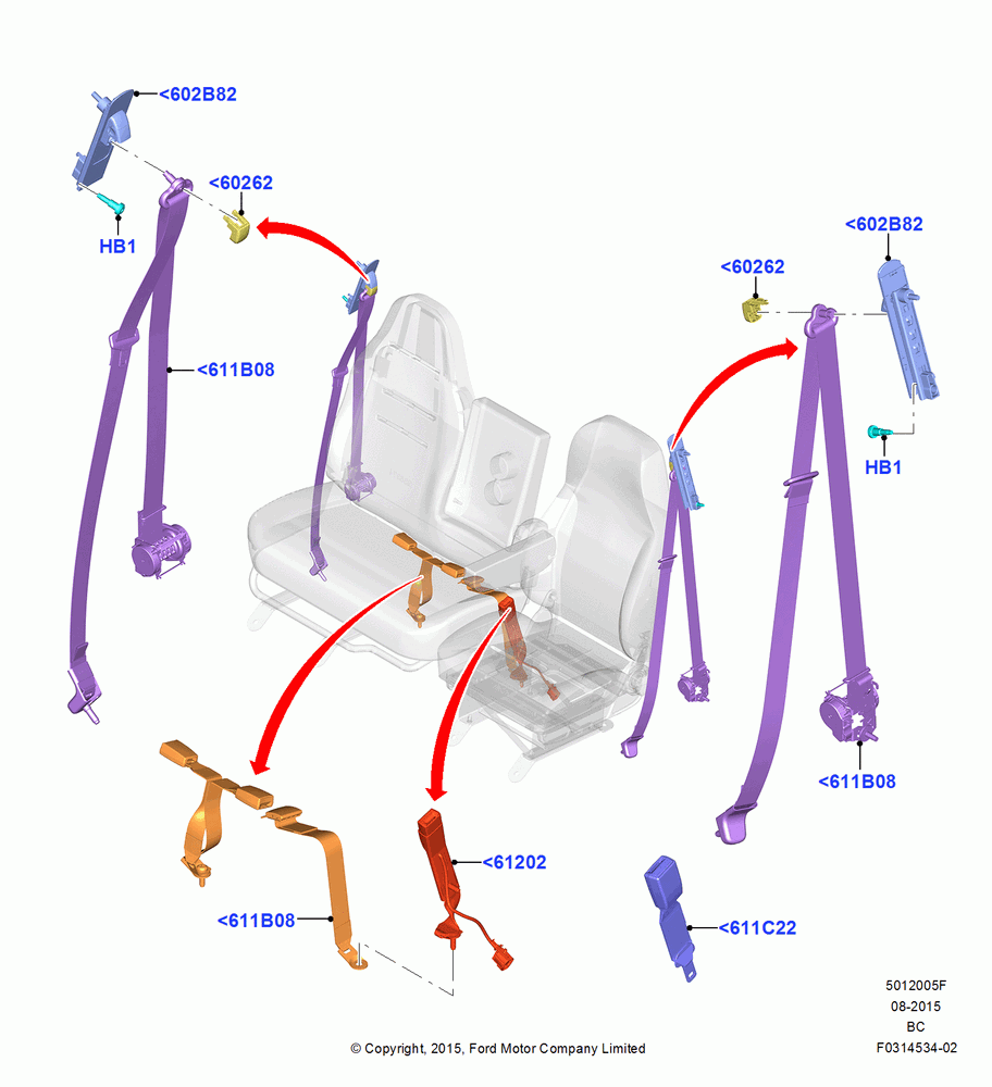 05F - Front Seat Belts, Crew Cab, With Sngle.L/B Dvr/Dual L/B Pass.St; 13/JUL/2015