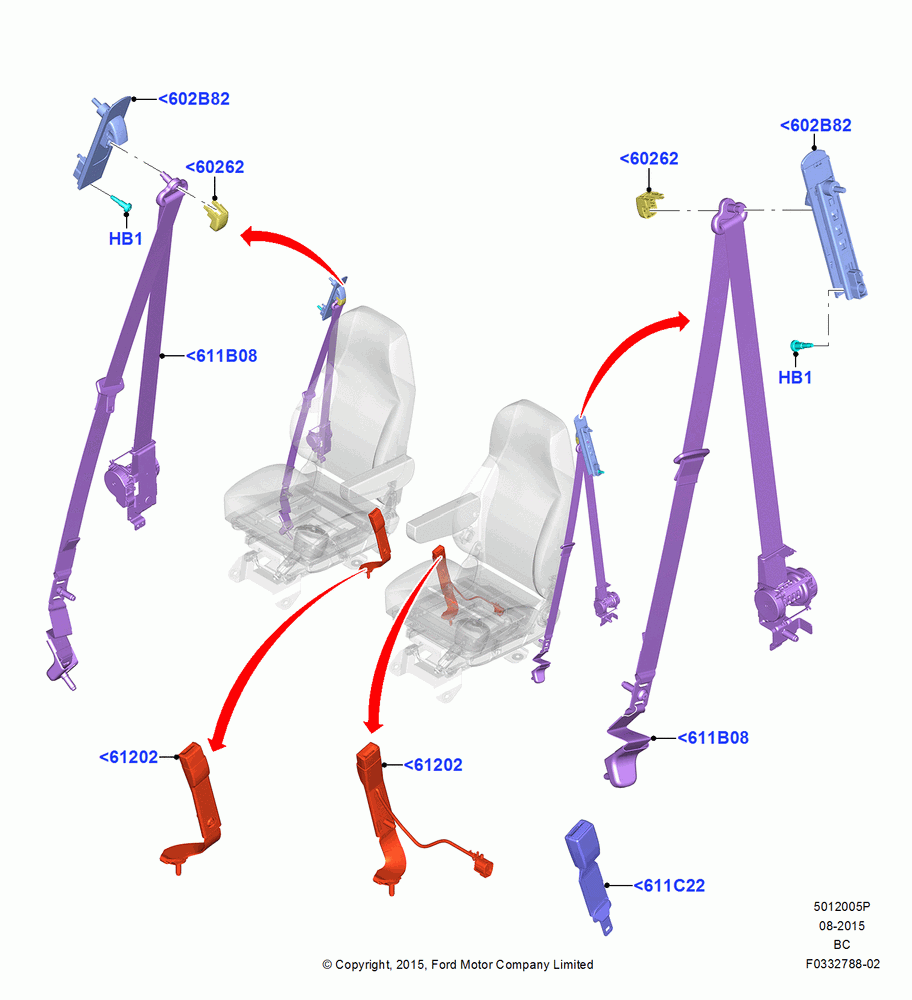 05P - Front Seat Belts, Regular Cab, With Captain Chair Front Seats, With High Back Front Seats; 13/JUL/2015