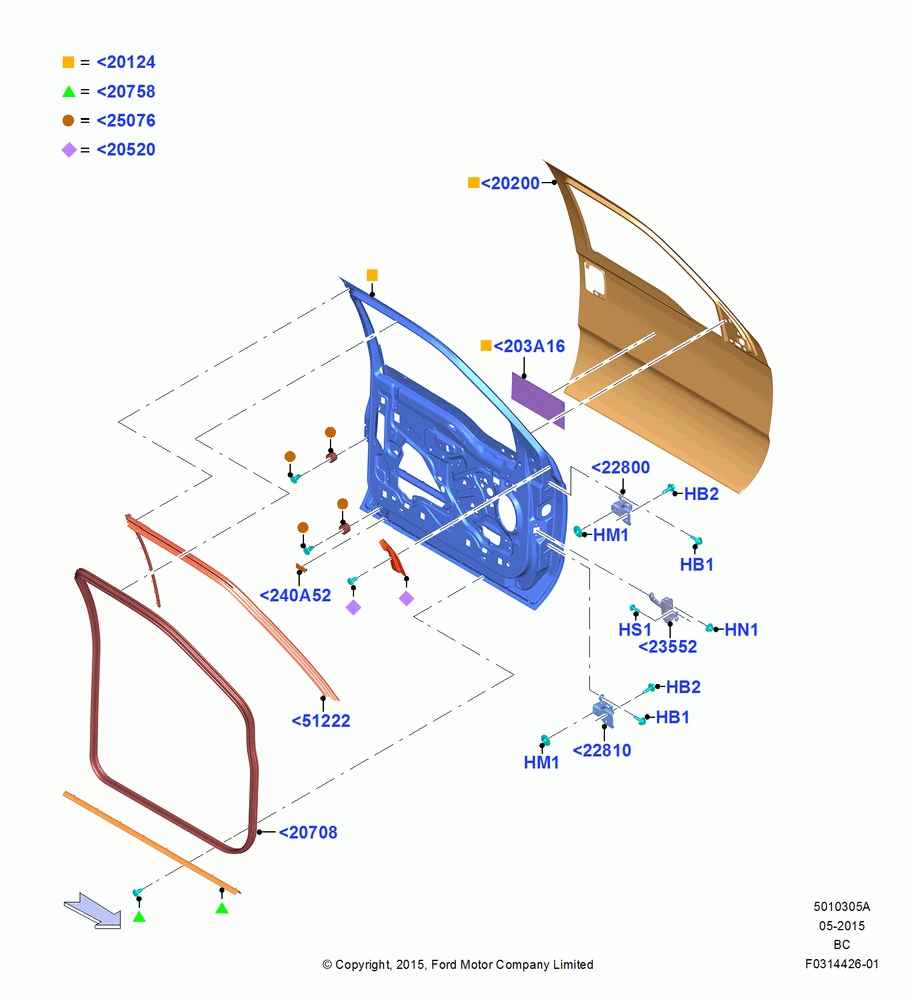 05A - Front Doors, Hinges & Weatherstrips, Regular Cab; 13/JUL/2015