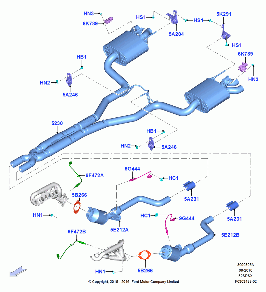 Exhaust System, MOD 5.2L-TIVCT PFI NA HP1 GAS