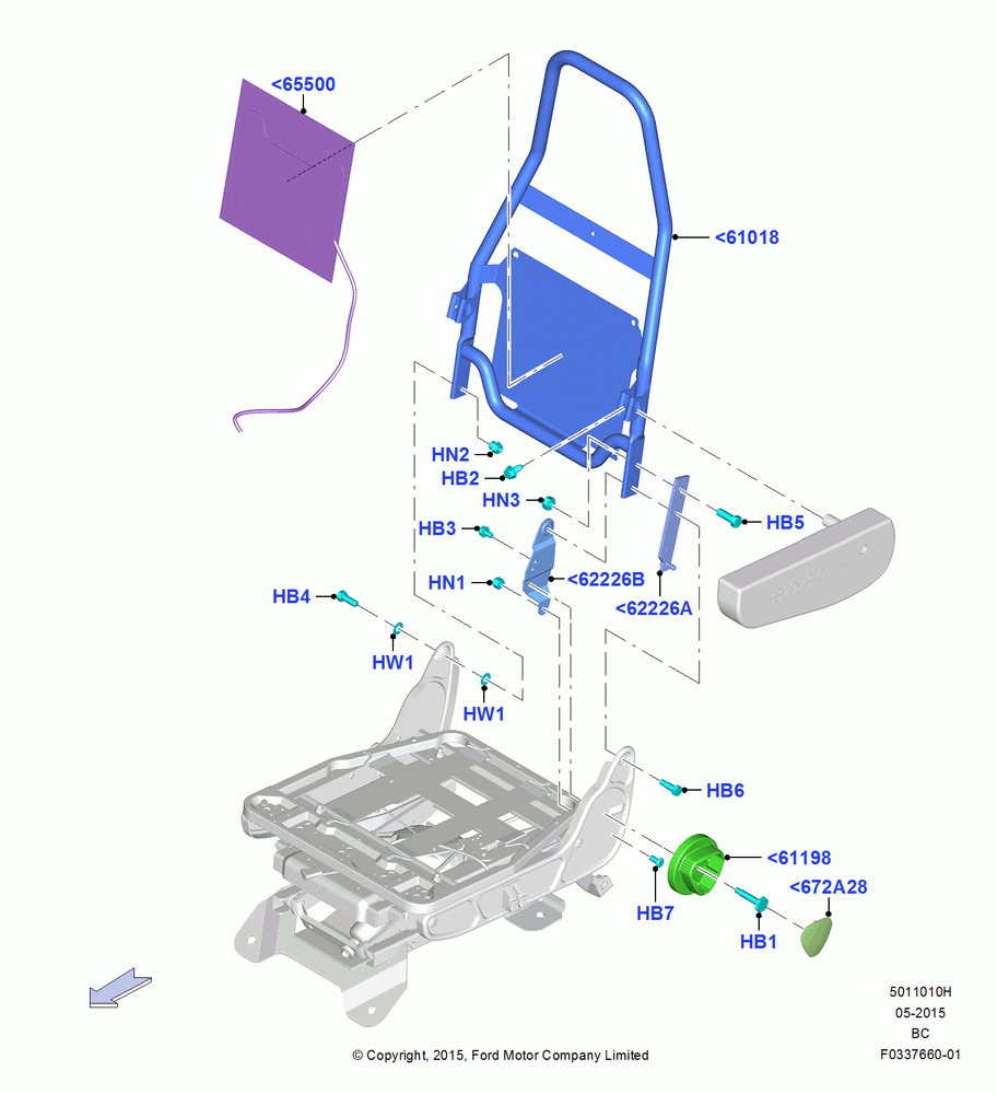10H - Front Seat Back, With Captain Chair Front Seats, Passenger; 13/JUL/2015