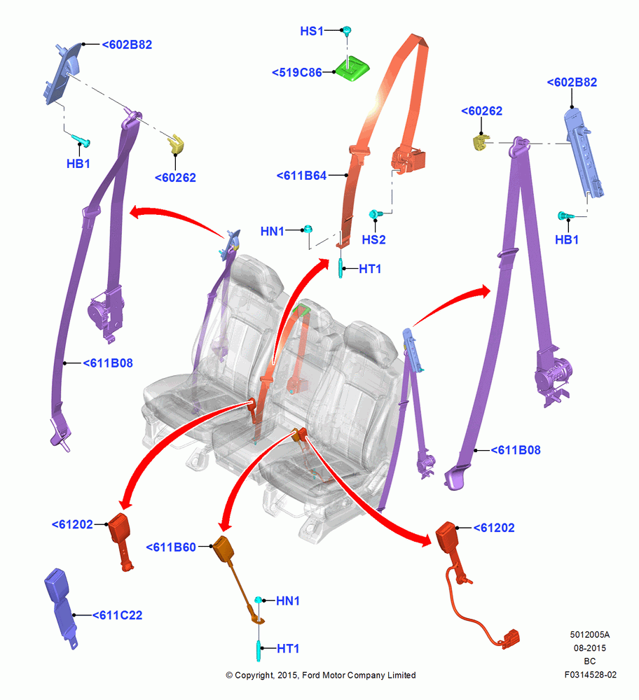 05A - Front Seat Belts, Regular Cab, With 40/20/40 Split Bench Frnt Seat; 13/JUL/2015