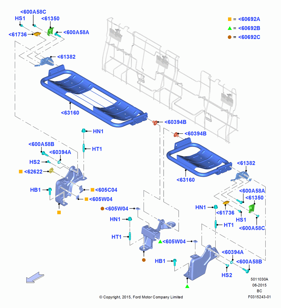 30A - Rear Seat Base, 2 Row-H/Ser Flip Up W/Cush/Bol, Super Cab; 13/JUL/2015