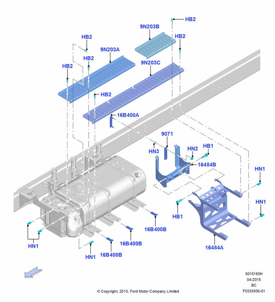 65H - Running Boards/Side Steps, Crew Cab, Fu/Tnk-LH 65 Gal Cyl Alum N/Pol, FUEL TANK-LH 115 GAL -ALUMINUM, LH; 13/JUL/2015