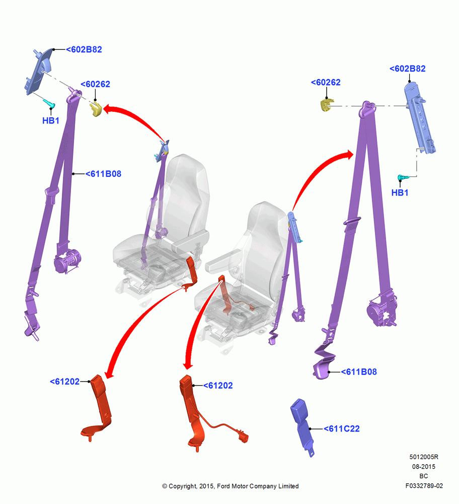 05R - Front Seat Belts, Crew Cab, With Captain Chair Front Seats, With High Back Front Seats; 13/JUL/2015