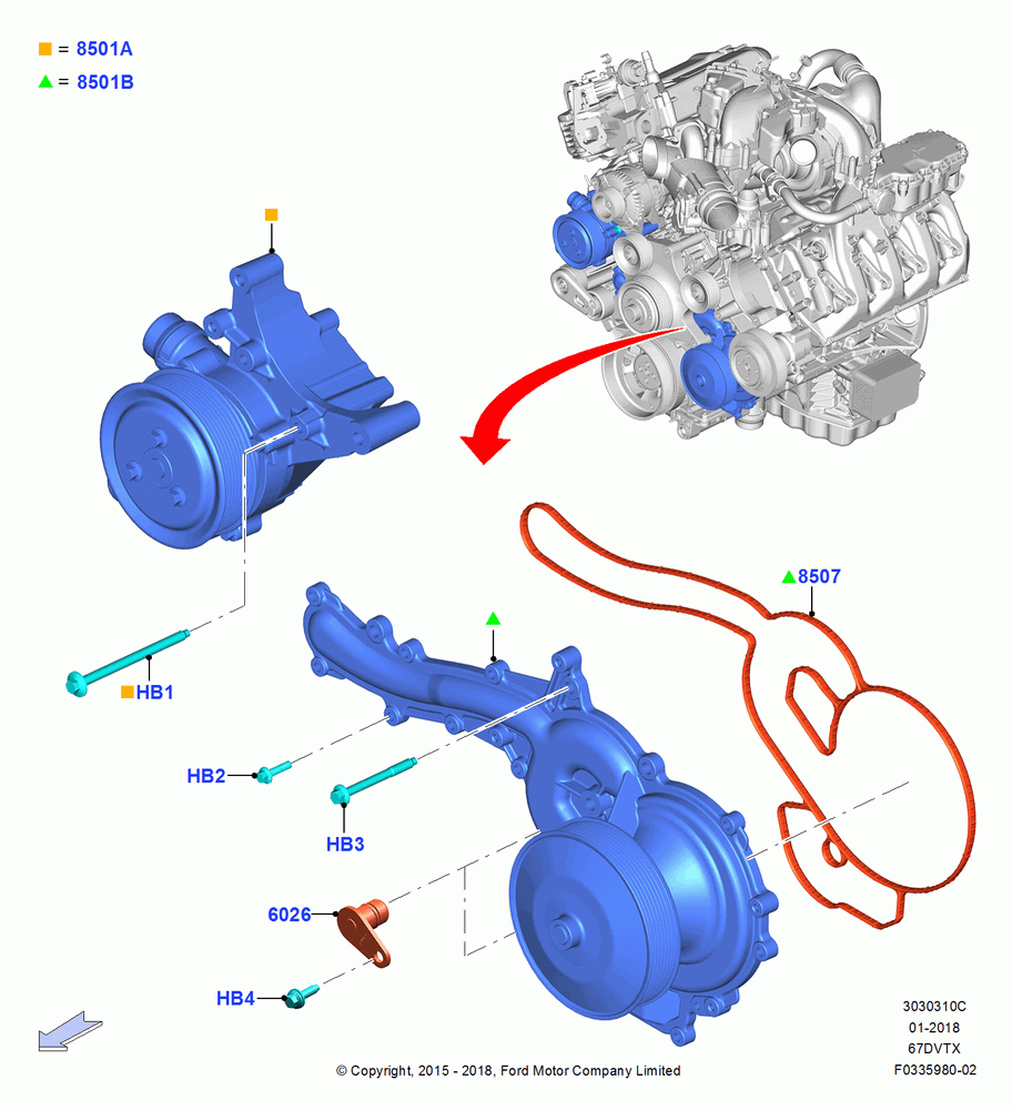Water Pump, 6.7L 4V OHV T/C Scorpion Diesel-C, 6.7L 4V OHV T/C Scorpion Diesel-B, 6.7L 4V OHV T/C Scorpion Diesel-A, Dual Heavy Duty Alternators