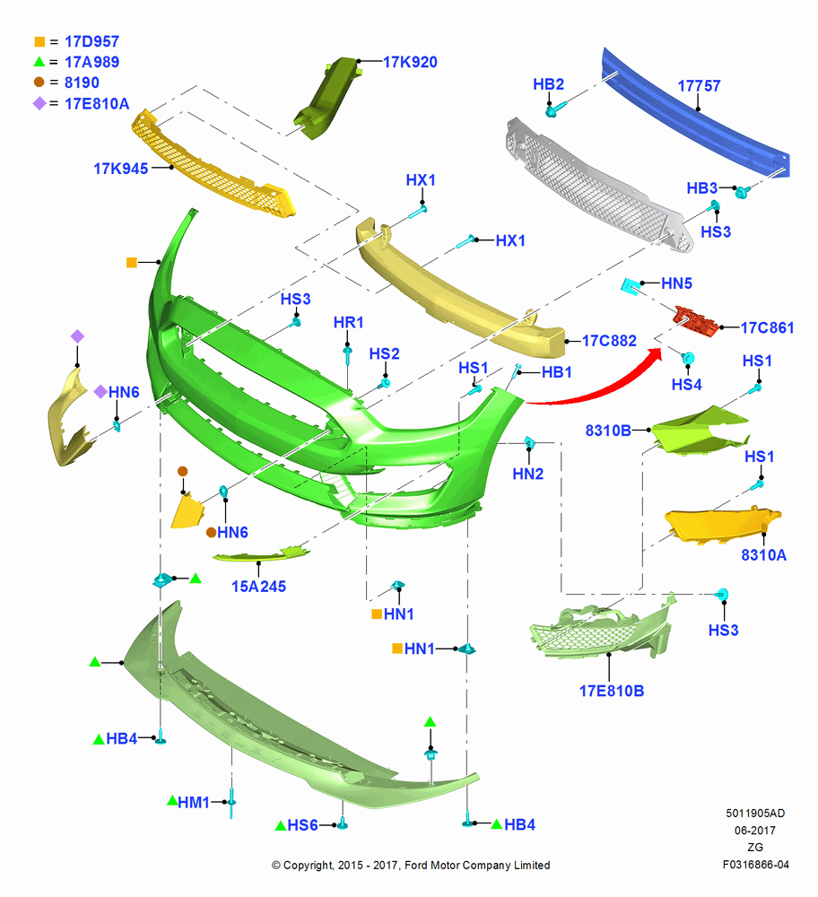 05AD - Radiator Grille and Front Bumper, MOD 5.2L-TIVCT PFI NA HP1 GAS, North American Markets; 13/JUL/2015