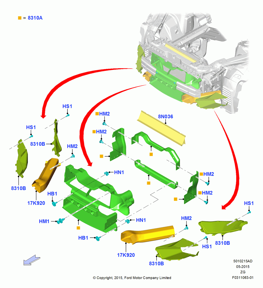 15AD - Air Deflectors, MOD 5.2L-TIVCT PFI NA HP1 GAS, 5.2L Predator OHC SC PFI Gas, Upper Air Deflectors; 13/JUL/2015