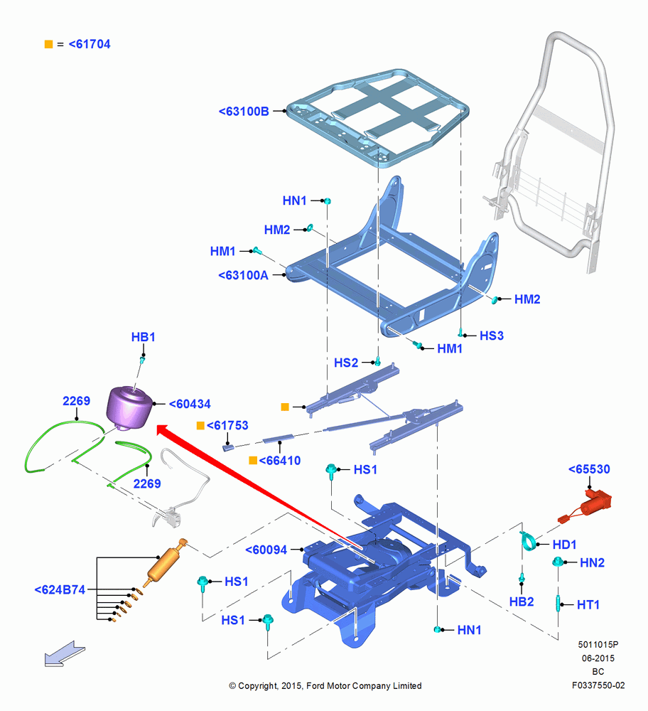 15P - Front Seat Base, Regular Cab, With Captain Chair - Driver Only, With H/B Sngle.Drv & Dual Pass Seat, With Premium Front Seats, Less Brake Compressor, Driver; 13/JUL/2015