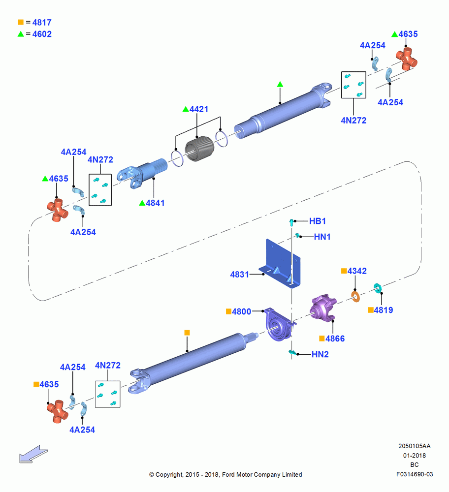05AA - Drive Shaft - Rear Axle Drive, Regular Cab, With Diesel Engines, 146 Wheelbase, Driveshaft Dana Base; 13/JUL/2015