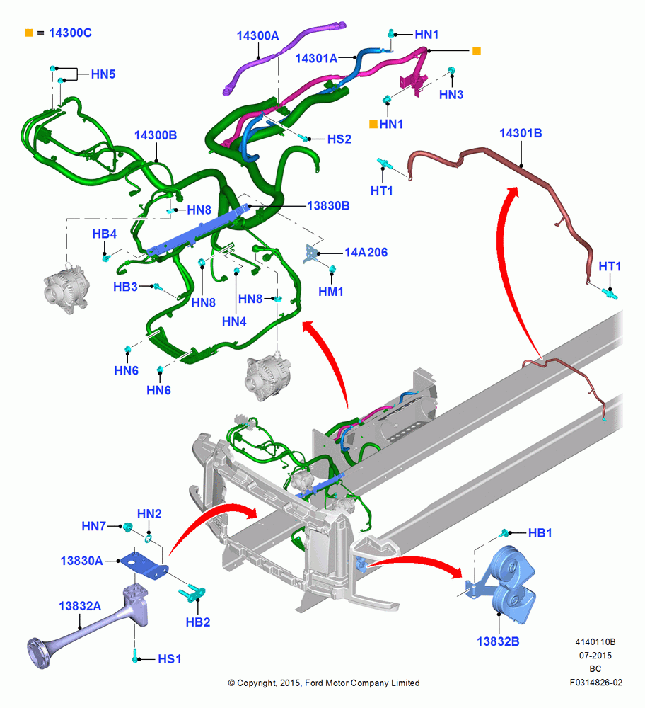 10B - Battery Cables and Horn, Extra Heavy Duty Alternator, 6 Speed Auto Trans (6R140), Alternator - 220A; 13/JUL/2015