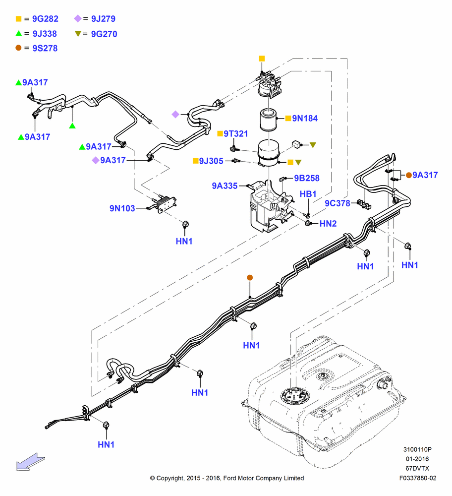 10P - Fuel Lines, 6.7L 4V V8 T/C Diesel, With Aft-Of-Axle Fuel Tank, Body; 25/MAY/2015-05/JUL/2016