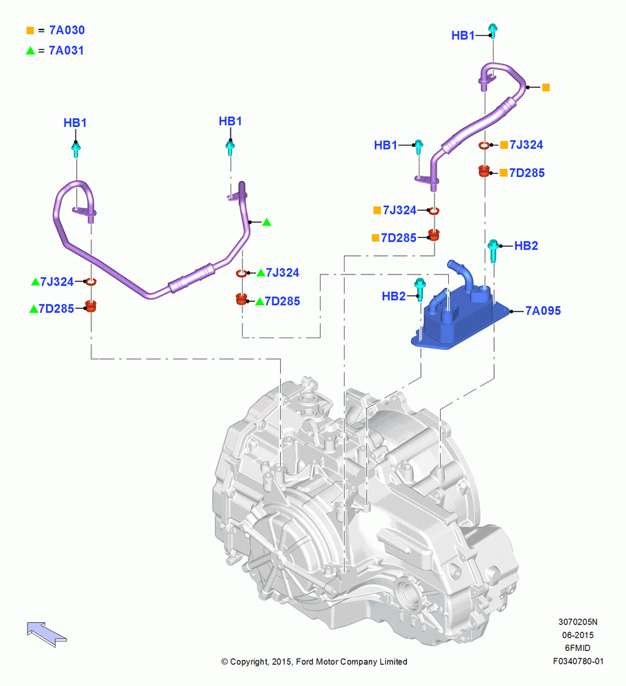 Transmission Cooling Systems, 6 Speed Auto Trans 6F Mid-Range, 2.5L Duratec FFV (125kW/170PS)
