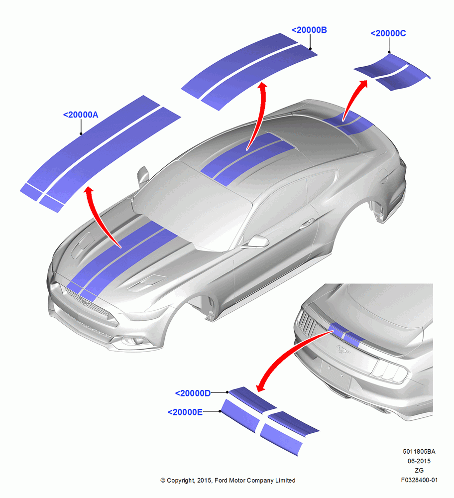 05BA - Stripe Decals, Coupe, North American Markets, Hood Accent Stripe 2; 03/AUG/2015-02/OCT/2017