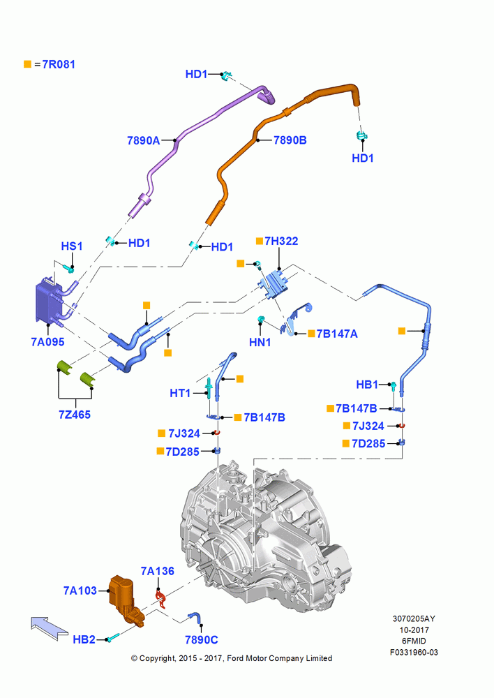 05AY - Transmission Cooling Systems, 1.5L GTDI I4, 6 Speed Auto Trans 6F Mid-Range; 15/JUL/2013-04/APR/2016