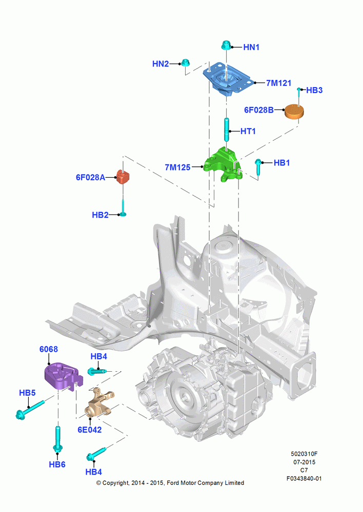 10F - Transmission Mounting, 2.5L Duratec (110kW/150PS), 2.5L Duratec FFV (125kW/170PS), 2.0L EcoBoost (240PS); 16/JUN/2014