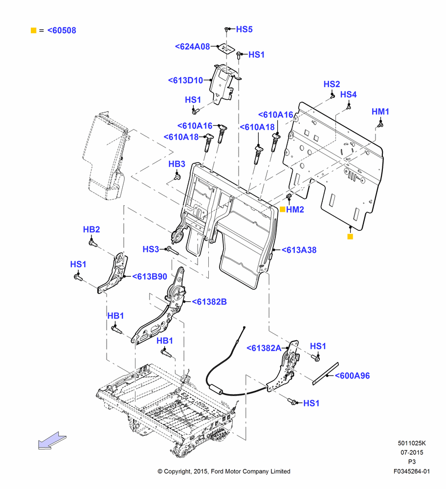 25K - Rear Seat Back, 2nd Row 60/40 (3 P) Folding Seat, 60% Seat, LH; 02/DEC/2012