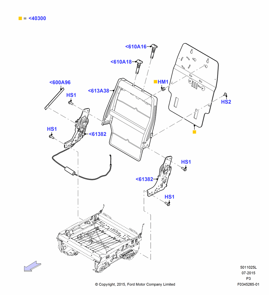 25L - Rear Seat Back, 2nd Row 60/40 (3 P) Folding Seat, 40% Seat, RH; 28/MAR/2013