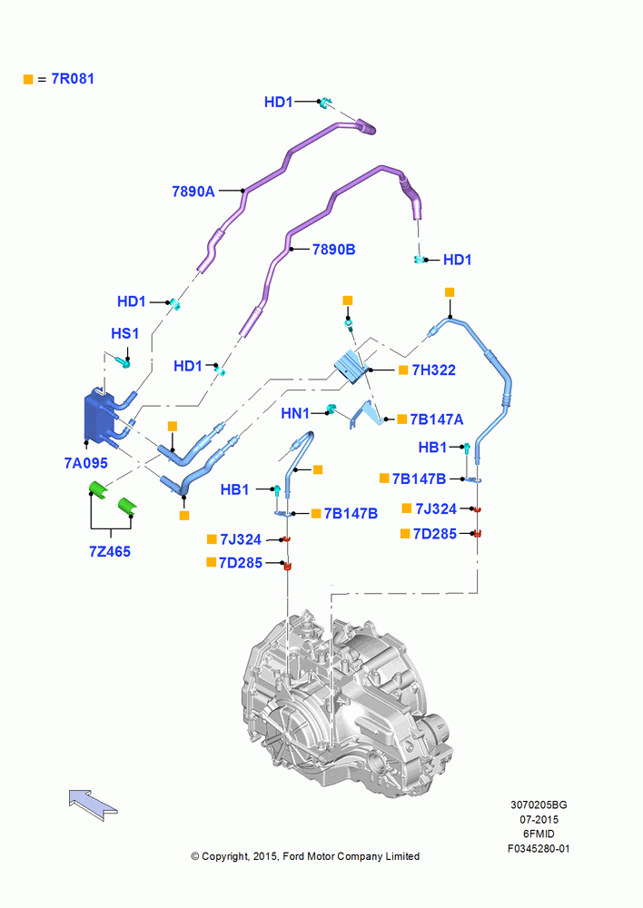 05BG - Transmission Cooling Systems, 6 Speed Auto Trans 6F Mid-Range, 2.5L Duratec FFV (125kW/170PS); 13/AUG/2012