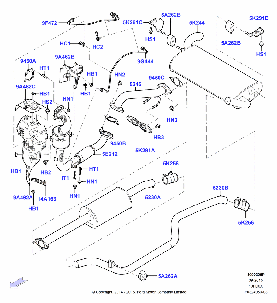 05P - Exhaust System, 1.0L EcoBoost 120PS/125PS/140PS, 6 Speed Auto Trans 6F15; 08/SEP/2015-04/MAY/2018