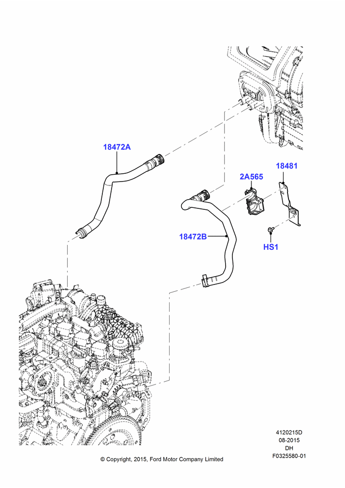 15D - Heater Hoses, 1.0L EcoBoost 120PS/125PS/140PS; 15/DEC/2014-04/MAY/2018