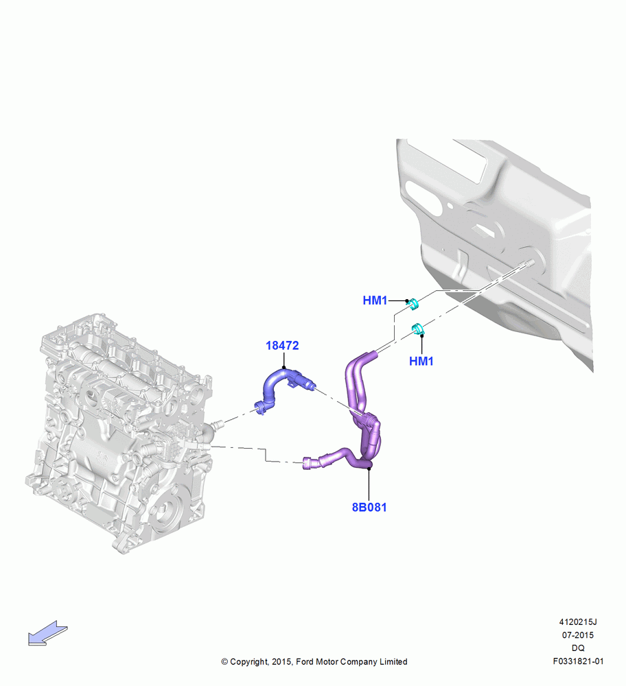 15J - Heater Hoses, 2.0L Duratorq 180PS, 2.0L DOHC CR DSL MID, With Supplemental Air Heater; 15/DEC/2015-06/SEP/2018