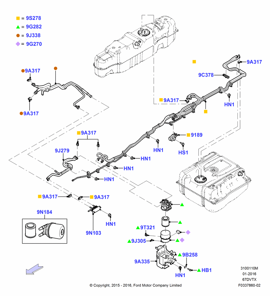 10M - Fuel Lines, 6.7L 4V V8 T/C Diesel, With Aft-Of-Axle/Mid-Ship Fuel Tank, Body; 25/MAY/2015-05/JUL/2016