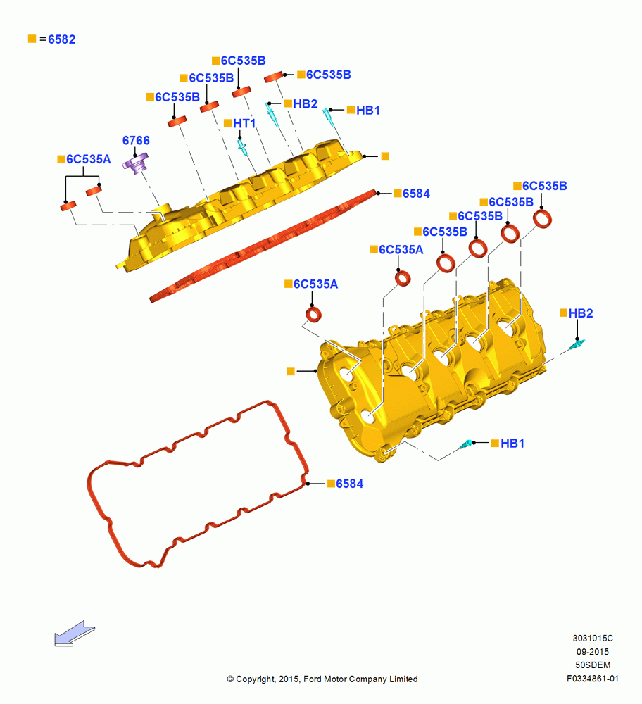 15C - Cylinder Head Cover, MOD 5.0L-4V DOHC SEFI NA; 31/AUG/2014-23/DEC/2014