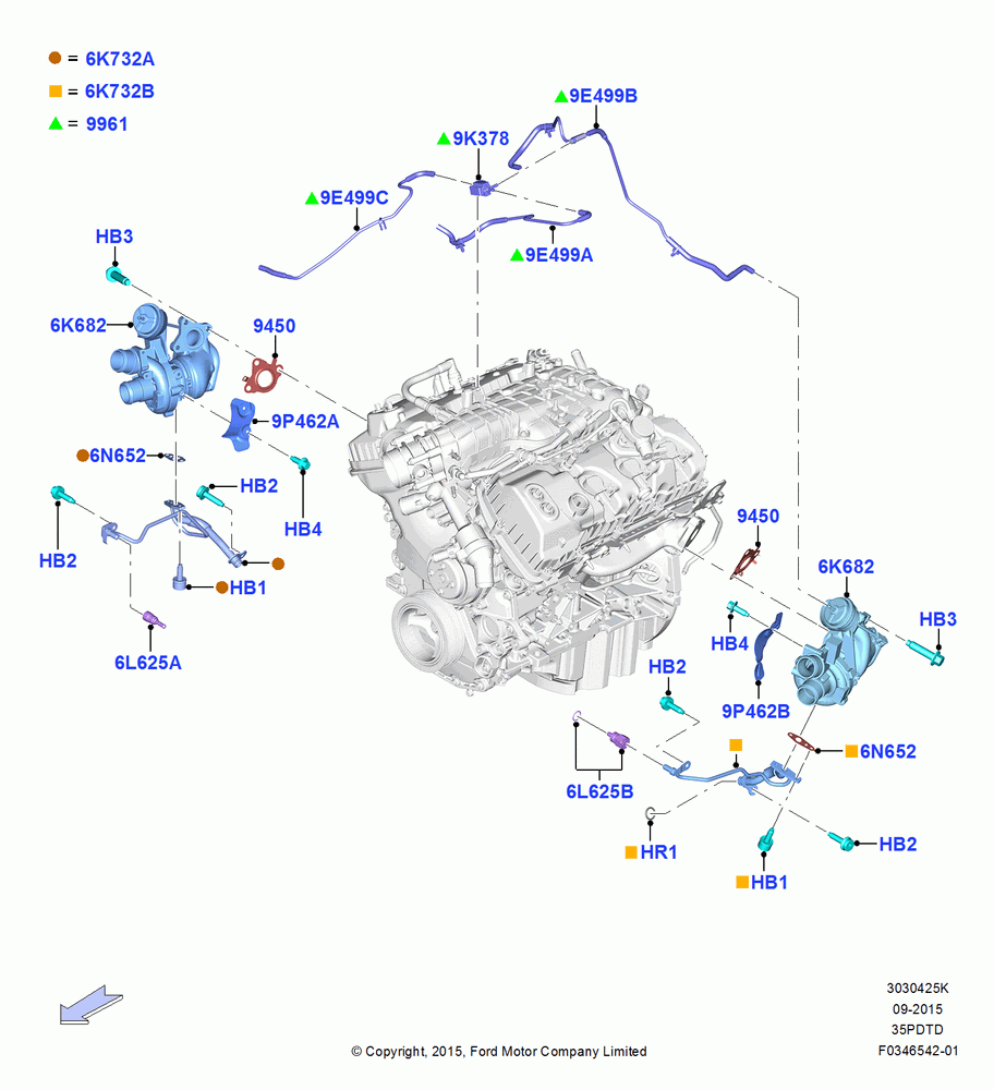 25K - Turbocharger, 3.5L V6 Gas DOHC TIVCT; 20/AUG/2012-23/DEC/2014