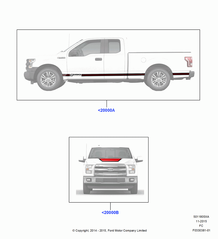 05XA - Stripe Decals, (+) North American Markets, Accessory Type, Tri-Bar Side Stripe, Hood Cowl Stripe; 20/OCT/2014