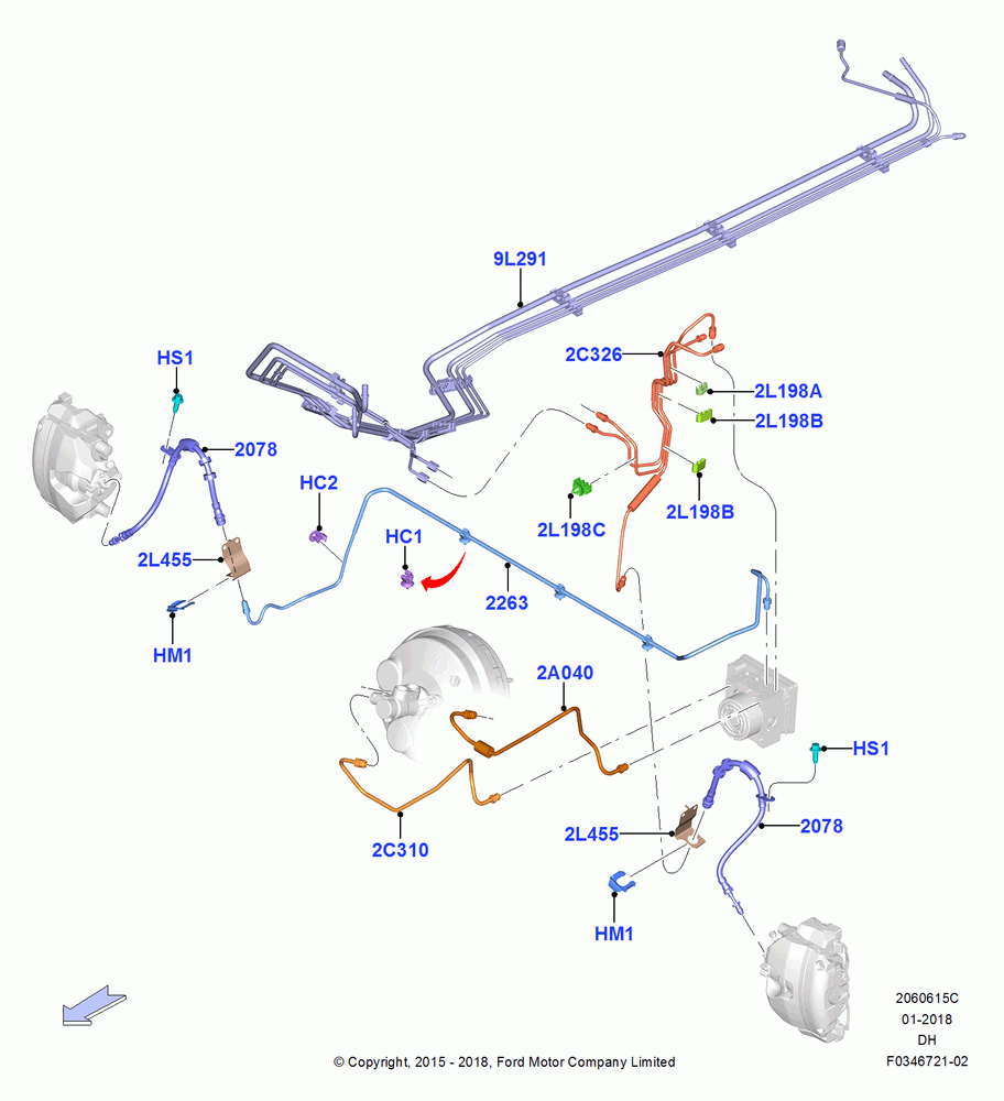 15C - FRONT BRAKE LINES, 1.0L EcoBoost 120PS/125PS/140PS, 2.0L I4 DI TIVCT Petrol 160PS, 2.0L EcoBoost (240PS); 08/DEC/2014-04/MAY/2018