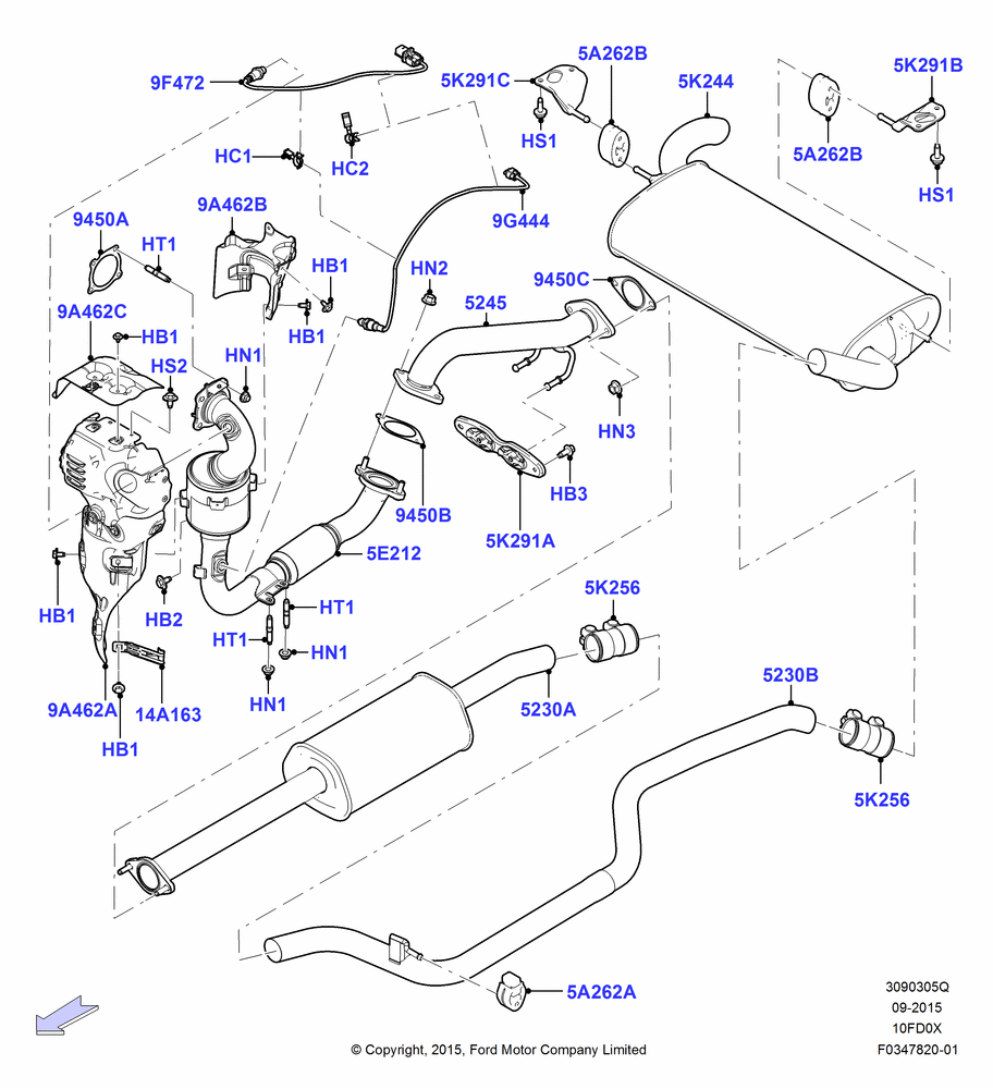 05Q - Exhaust System, 1.0L EcoBoost 120PS/125PS/140PS, 6 Speed Manual Trans - B6; 17/DEC/2015-04/MAY/2018