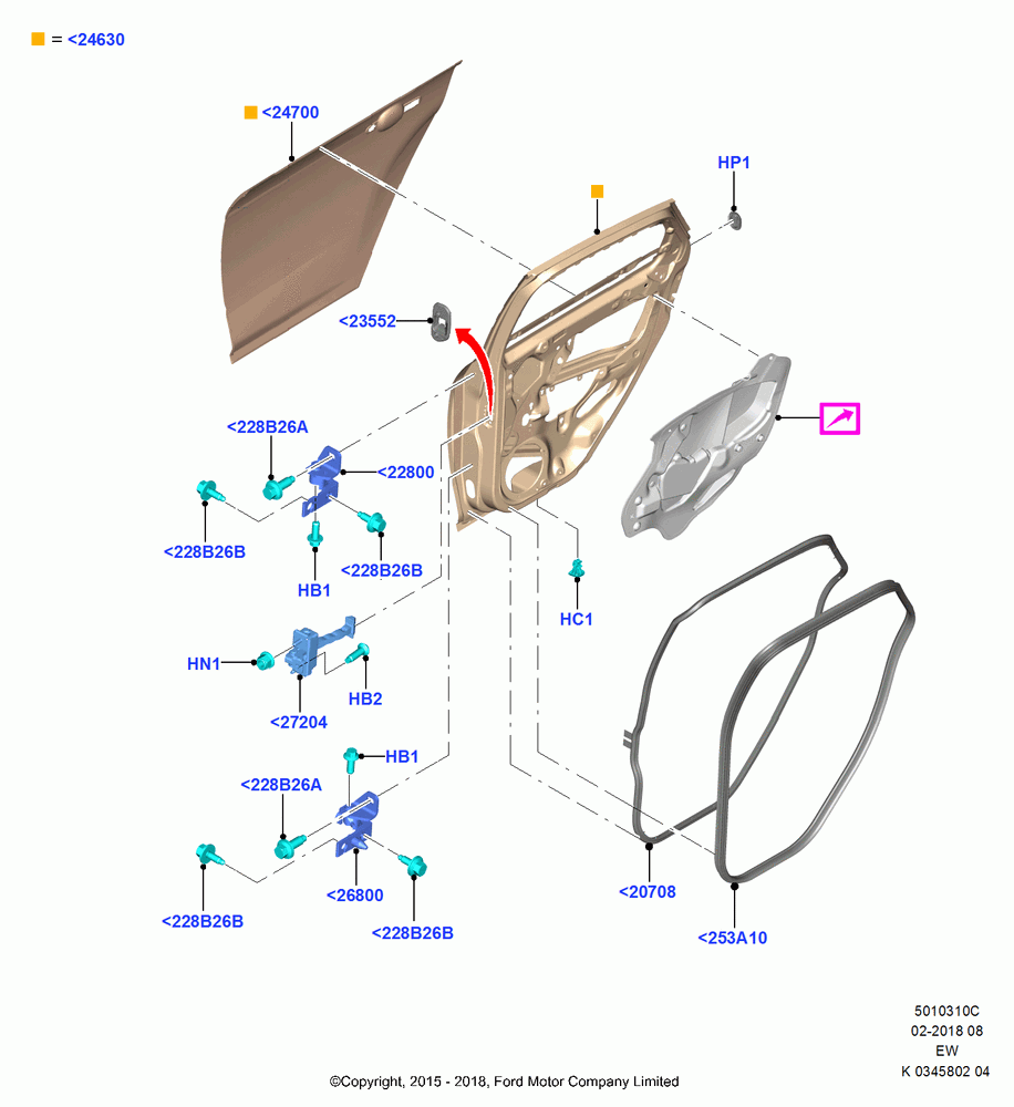 10C - Rear Doors, Hinges & Weatherstrips, (+) "CDN/MEX/PR/USA"; 04/JAN/2016