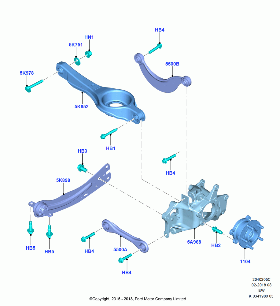 05C - Rear Knuckle and Suspension Arms, RS Version, (+) "CDN/MEX/PR/USA"; 04/JAN/2016