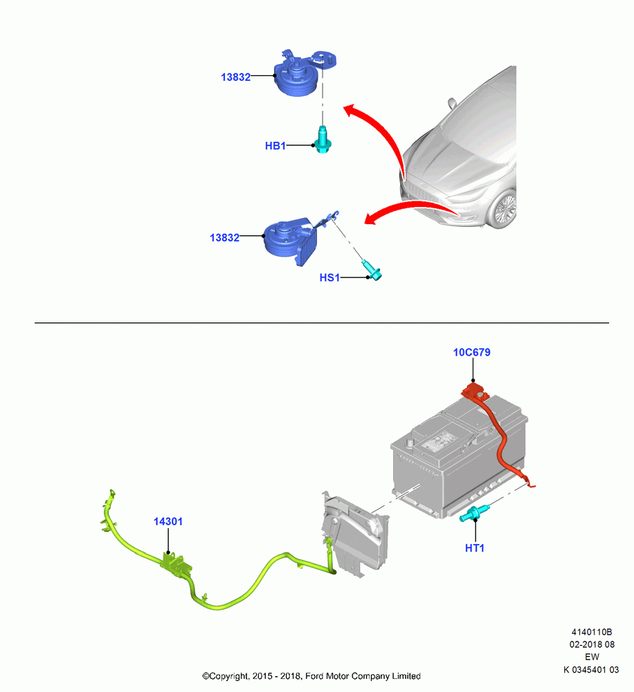 10B - Battery Cables and Horn, (+) "CDN/MEX/PR/USA"; 04/JAN/2016