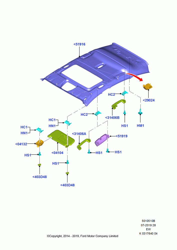 10B - Headlining and Sun Visors, Power Tilt/Slide Sun Roof; 06/OCT/2014