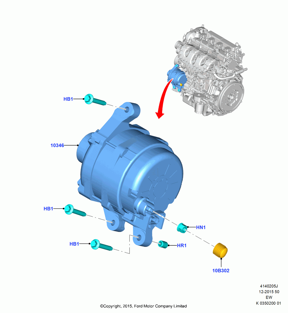 05J - Alternator and Mountings, 2.3L Ecoboost; 04/JAN/2016