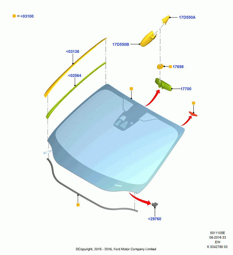 05E - Windshield/Inside Rear View Mirror, (+) "CDN/MEX/PR/USA"; 04/JAN/2016