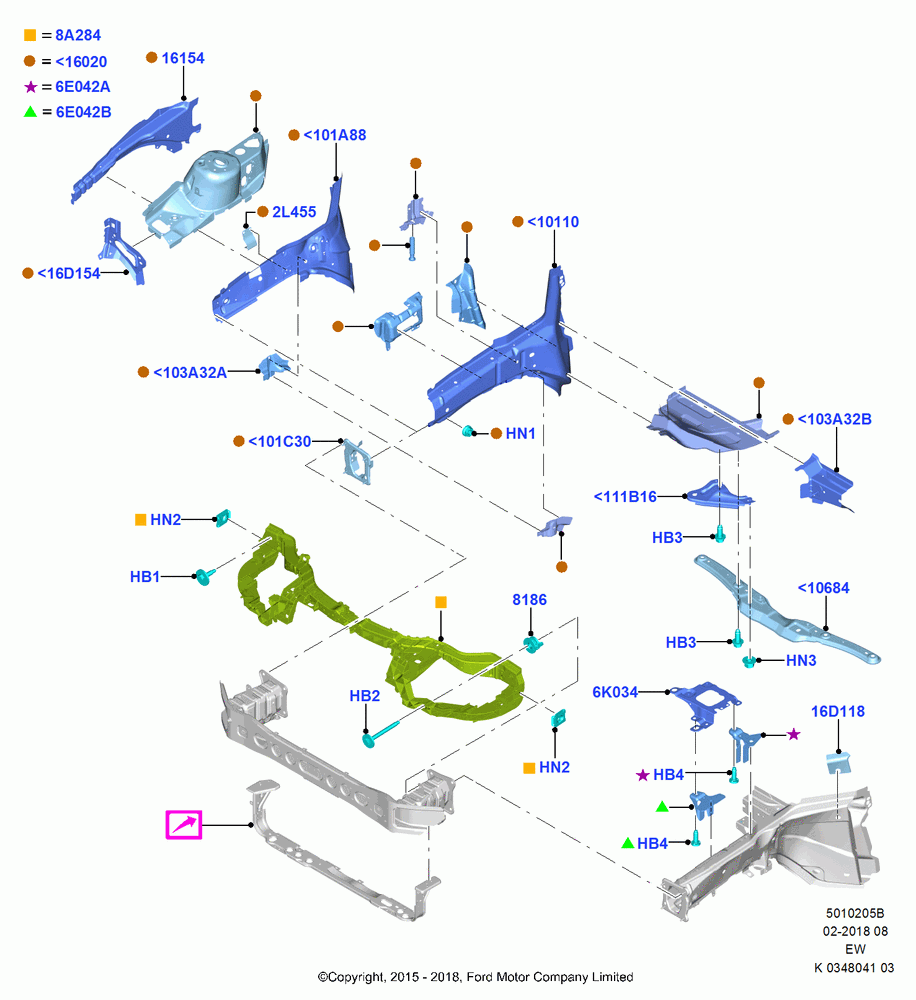 05B - Front Panels, Aprons & Side Members, (+) "CDN/MEX/PR/USA"; 04/JAN/2016