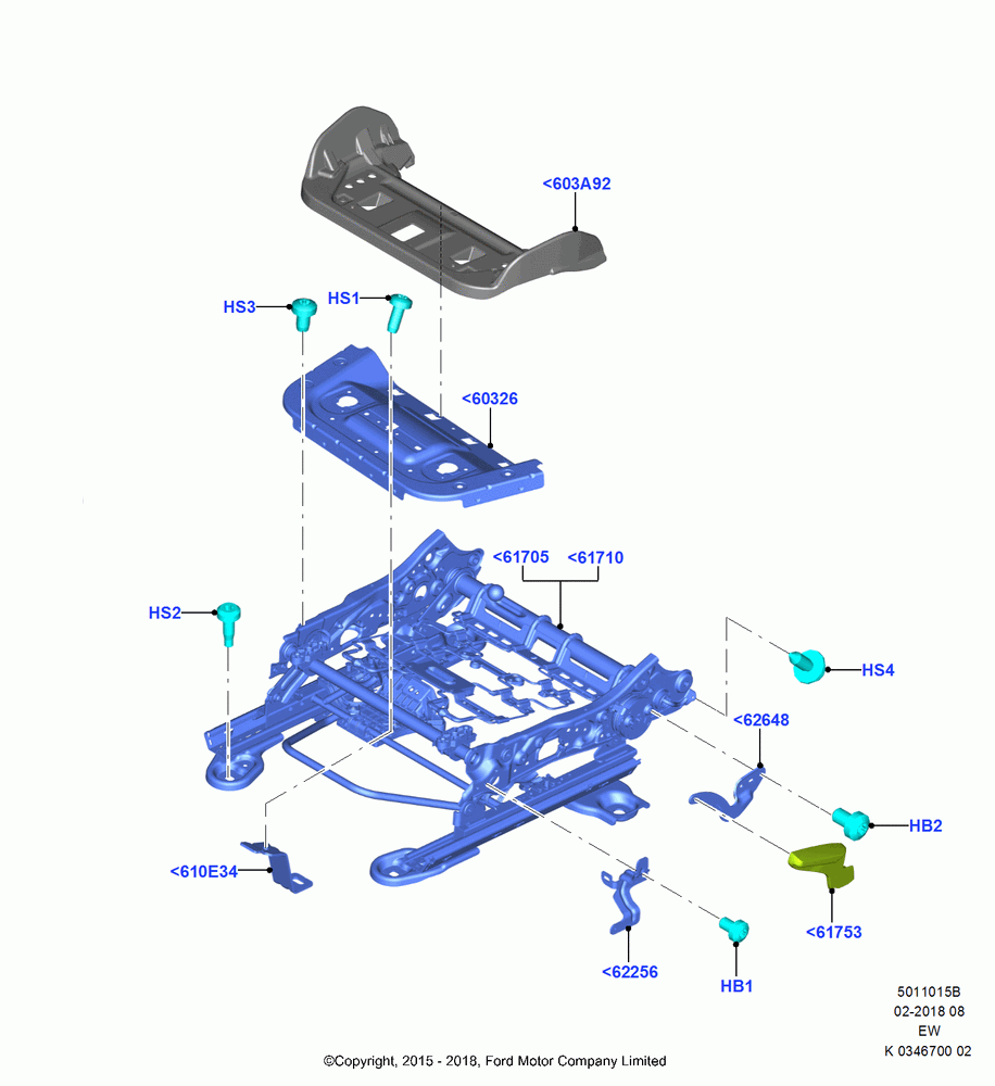 15B - Front Seat Base, (+) "CDN/MEX/PR/USA"; 04/JAN/2016