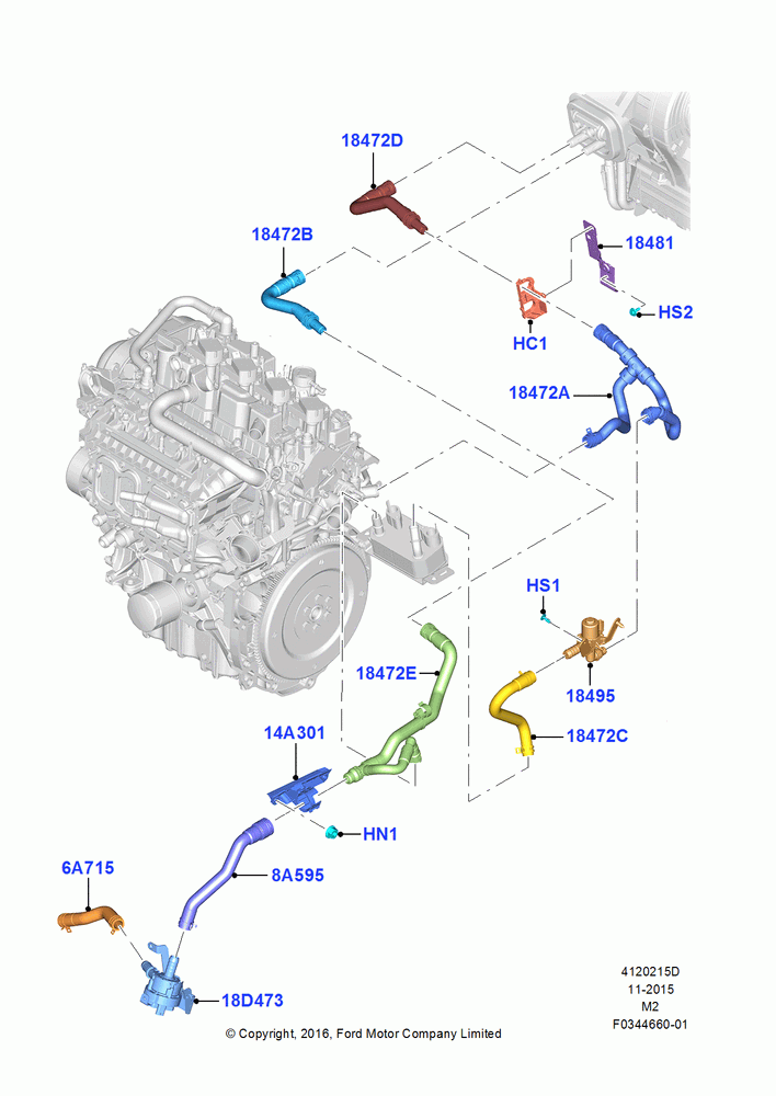 15D - Heater Hoses, 1.5L EcoBoost 16V (180PS); 21/MAR/2016-13/AUG/2019