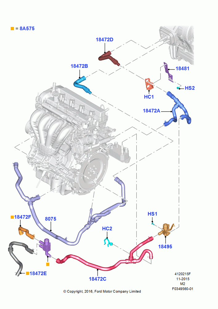 15F - Heater Hoses, 2.5L Duratec FFV (125kW/170PS); 21/MAR/2016-13/AUG/2019