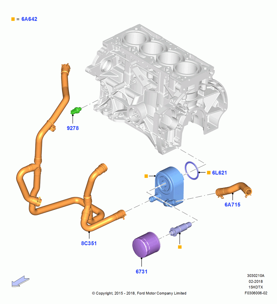 10A - Oil Cooler and Filter, 1.5L EcoBoost 16V (180PS); 21/MAR/2016-13/AUG/2019