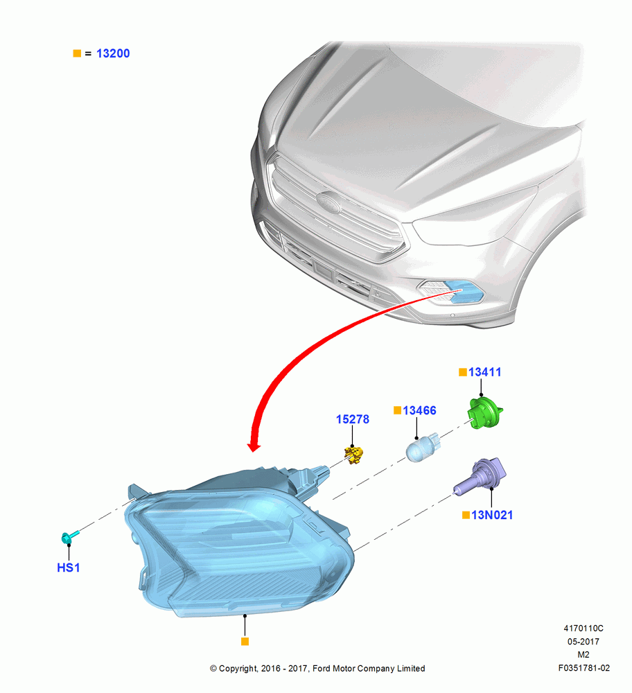 Front Fog Lamps, Grille-Upper Bars Painted Lt Silver, Grille-Upper Painted