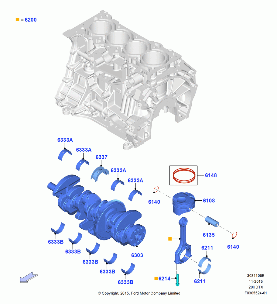 05E - Crankshaft/Pistons and Bearings, 2.0L EcoBoost (240PS); 21/MAR/2016-13/AUG/2019