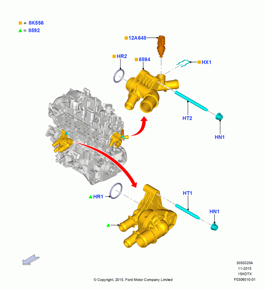 Thermostat/Housing & Related Parts, 1.5L EcoBoost 16V (180PS)