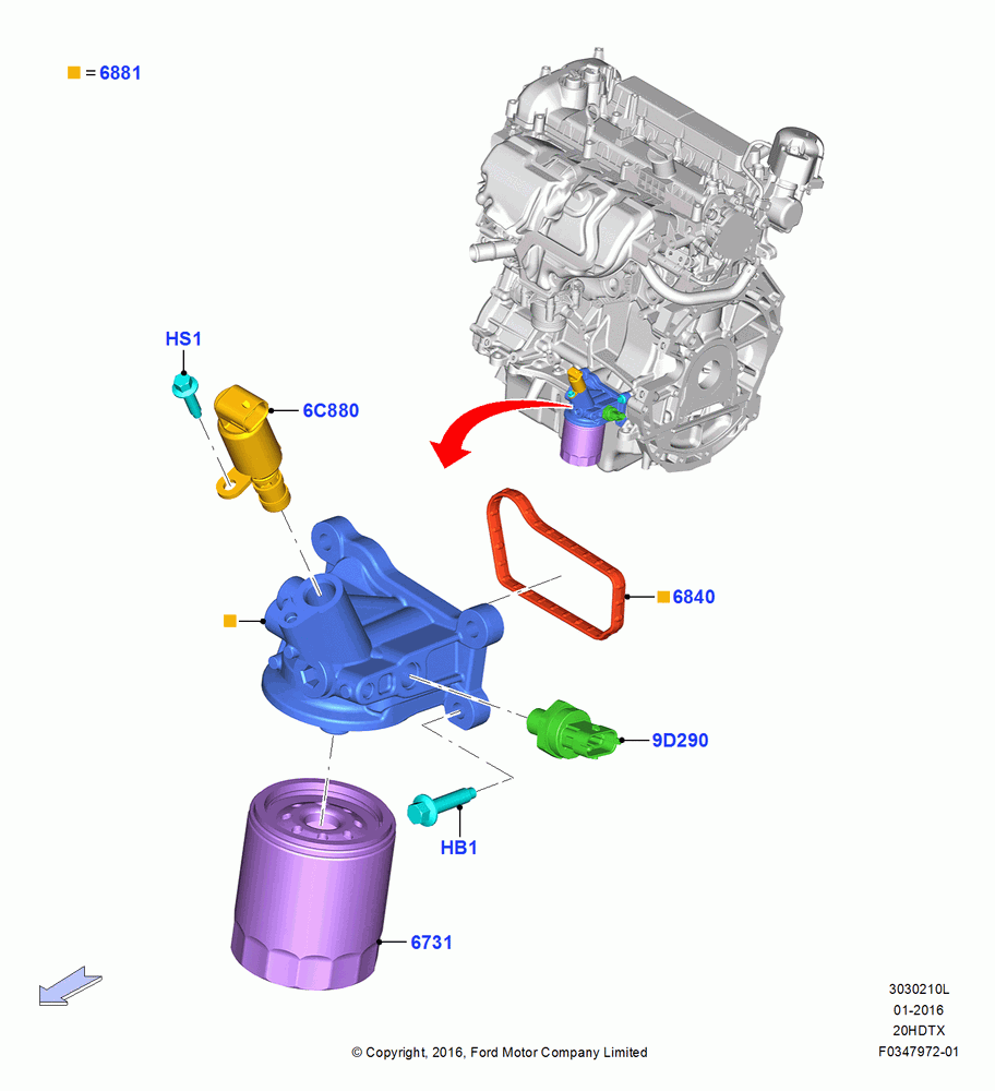 10L - Oil Cooler and Filter, 2.0L EcoBoost (200PS) - MI4, 2.0L EcoBoost (240PS); 04/APR/2016