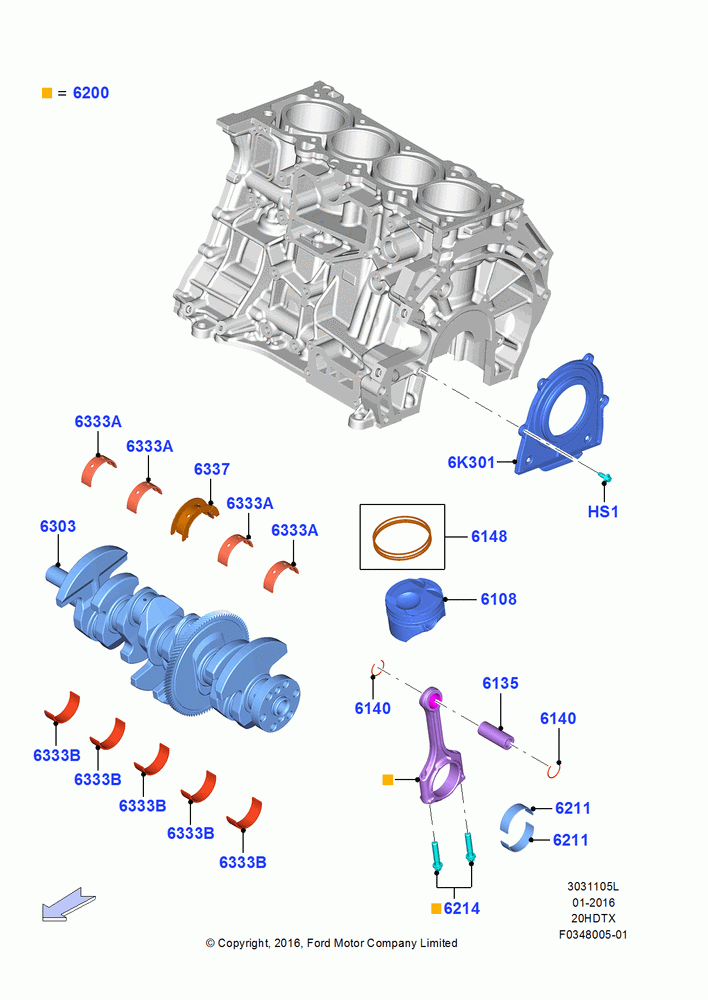 05L - Crankshaft/Pistons and Bearings, 2.0L EcoBoost (200PS) - MI4, 2.0L EcoBoost (240PS); 04/APR/2016