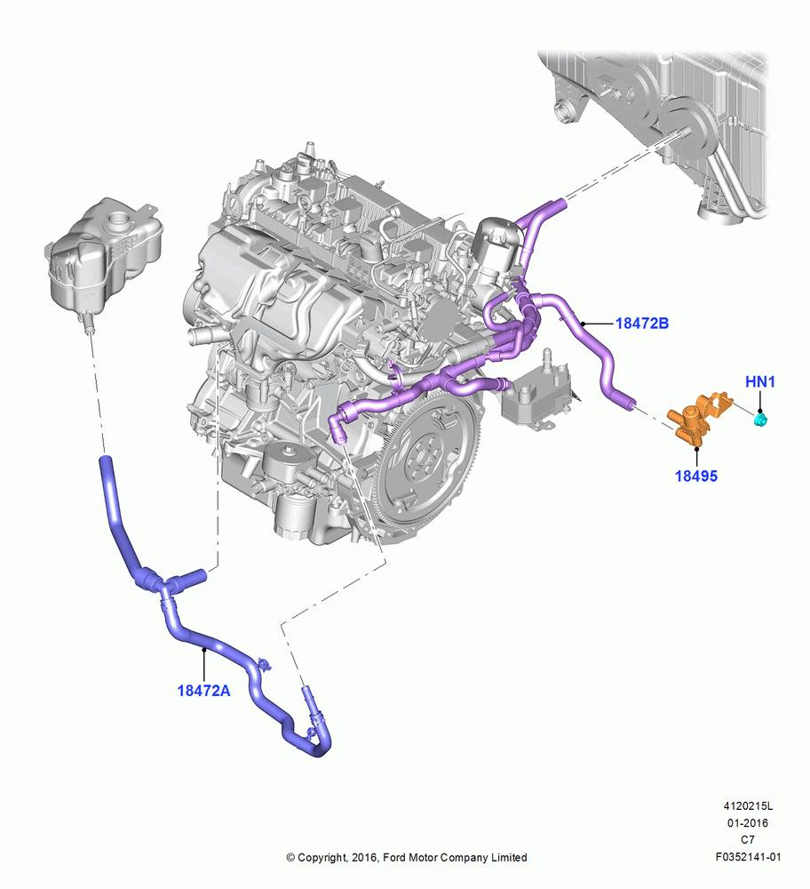 15L - Heater Hoses, 2.0L EcoBoost (240PS), Standard Electric Starter Motor; 04/APR/2016