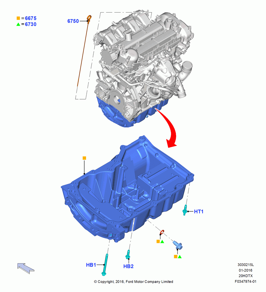 15L - Oil Pan/Oil Level Indicator, 2.0L EcoBoost (200PS) - MI4, 2.0L EcoBoost (240PS); 04/APR/2016